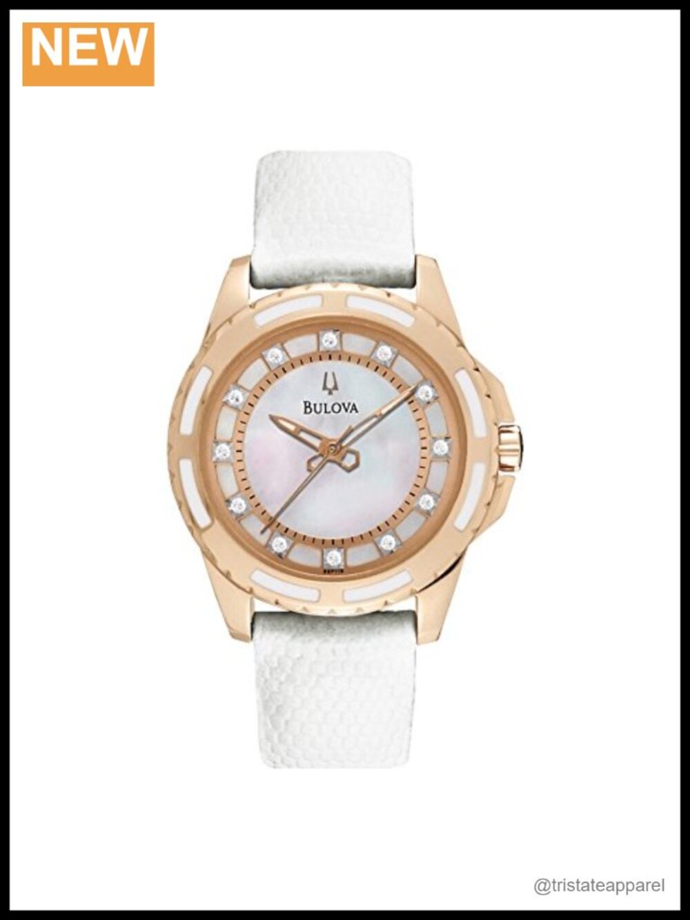 Ladies Classic 3-Hand Quartz Watch with 12 Diamonds, Mother-of-Pearl Dial